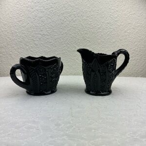 Vintage Black Depression Milk Cream Pitcher /Sugar Dish Tiara Indiana 1970s Boho